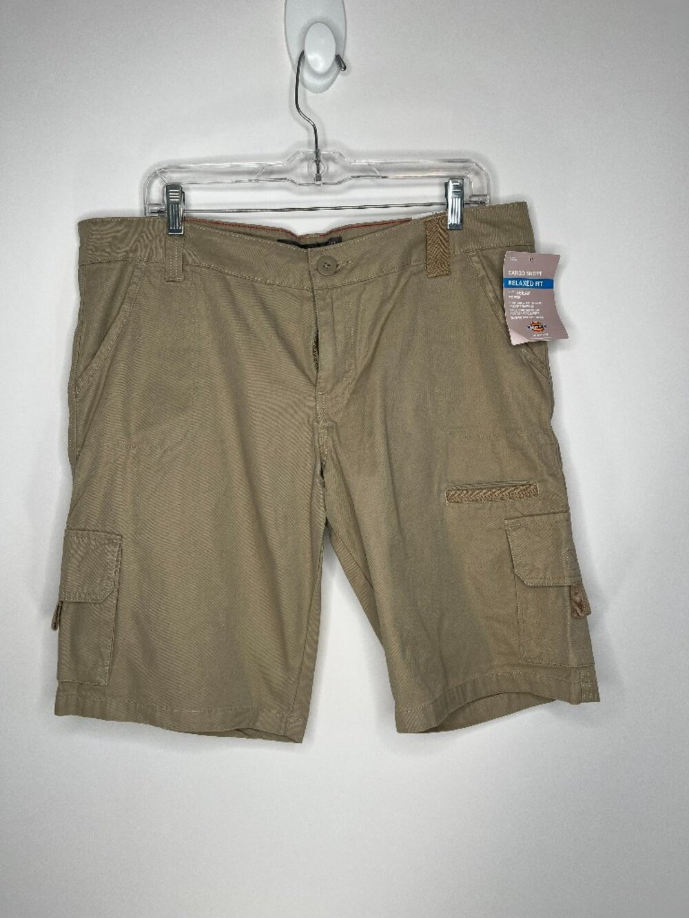 Dickies Women Flex Relaxed Fit Cargo Shorts Tan Khaki Size 14 NWT